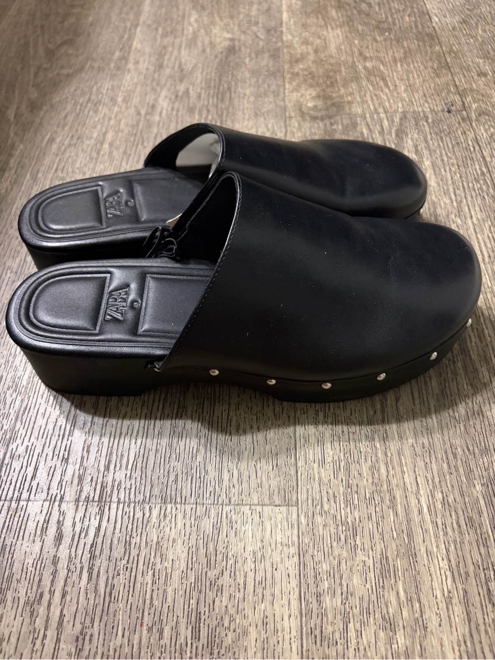 Zara Black Studded Platform Clogs